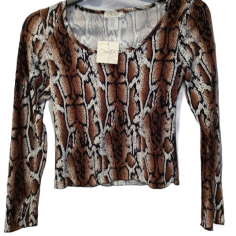 Olivia Rae crop top LG long sleeve animal printNWT